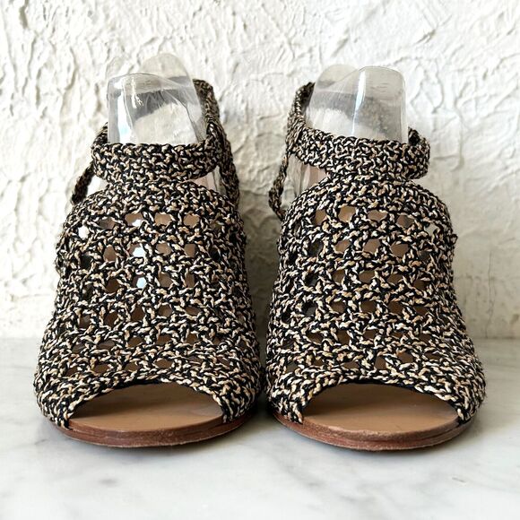 Castaner Woven Raffia & Leather Sandal 4-3/8" Wedge Heel Slingback-Women's 40/9 - Picture 4 of 9